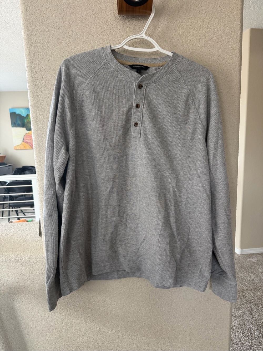 Banana Republic Light Gray Long-Sleeve Henley Shirt